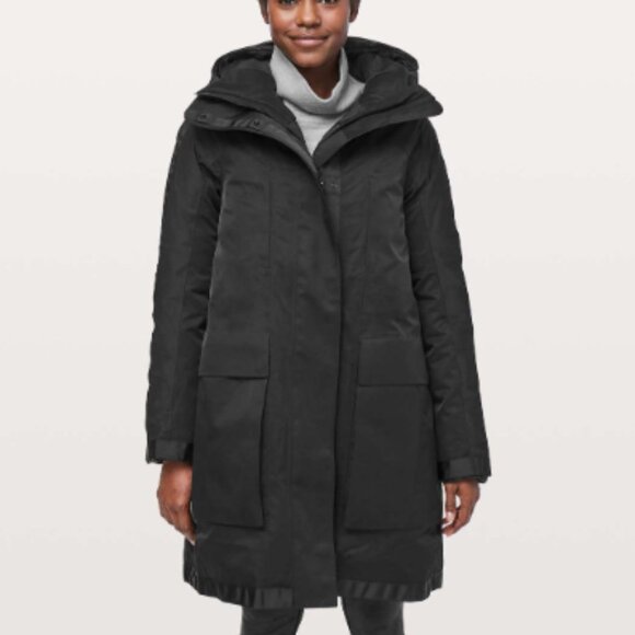 lululemon athletica Jackets & Blazers - Lululemon‎ Out In The Elements Parka Women’s 4 Black Hooded Long Jacket No INNER